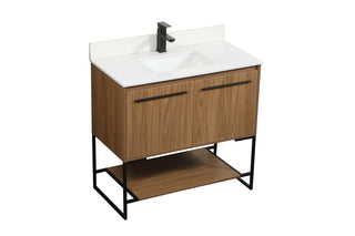 36 inch Single bathroom vanity in walnut brown with backsplash