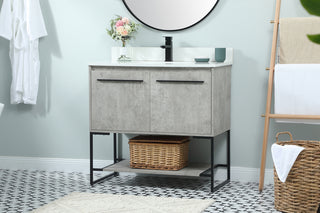 36 inch Single bathroom vanity in concrete grey with backsplash