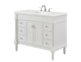 42 inch Single Bathroom vanity in Antique White with ivory white engineered marble