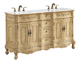 60 inch Double Bathroom vanity in Antique Beige with ivory white engineered marble