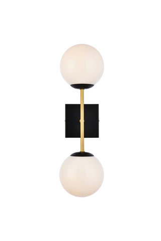 Neri 2 lights black and brass and white glass wall sconce