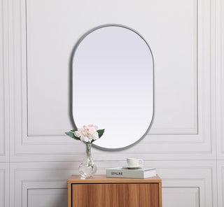 Metal Frame Oval Mirror 20x30 Inch in Silver