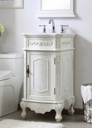 19 inch Single Bathroom vanity in antique white with ivory white engineered marble