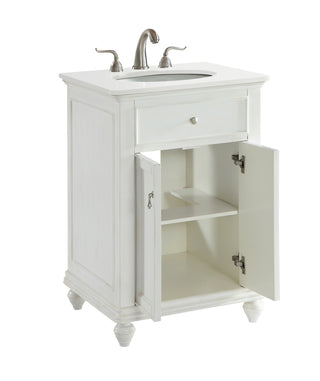 24 inch Single Bathroom vanity in Antique White with ivory white engineered marble