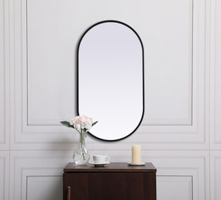 Metal Frame Oval Mirror 20x36 Inch in Black