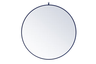 Metal frame round mirror with decorative hook 39 inch in Blue