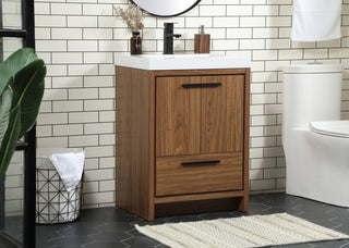 24 inch Single bathroom vanity in walnut brown