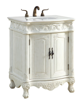 27 inch Single Bathroom vanity in Antique White with ivory white engineered marble