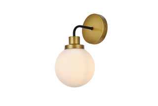 Hanson 1 light bath sconce in black with brass with frosted shade