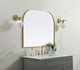 Metal Frame Arch Mirror 40x34 Inch in Brass