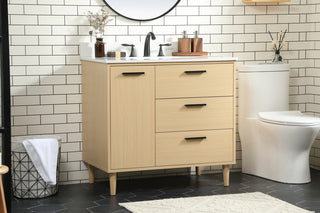 36 inch bathroom vanity in Maple with backsplash