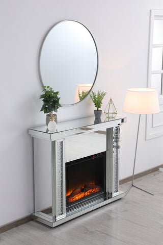 47.5 in. Crystal mirrored mantle with wood log insert fireplace
