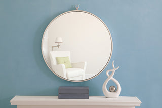 Metal frame Round Mirror with decorative hook 24 inch Silver finish