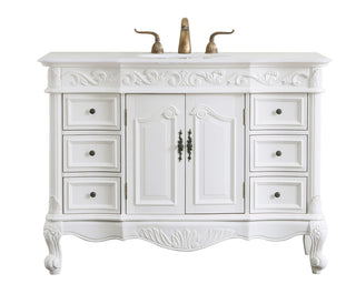 48 inch Single Bathroom vanity in antique white with ivory white engineered marble