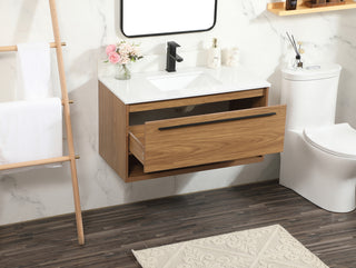 36 inch Single bathroom vanity in walnut brown with backsplash