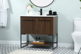 36 inch Single bathroom vanity in walnut with backsplash