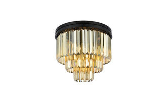 Sydney 9 light Matte Black Flush Mount Golden Teak (Smoky) Royal Cut Crystal