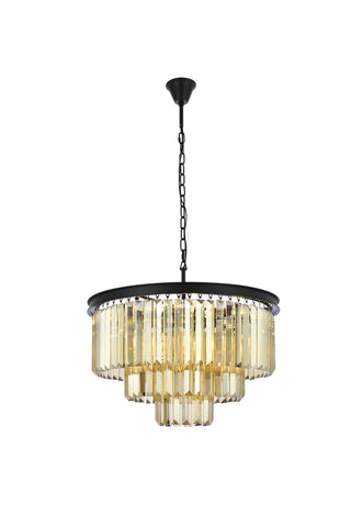 Sydney 9 light Matte Black Chandelier Golden Teak (Smoky) Royal Cut Crystal