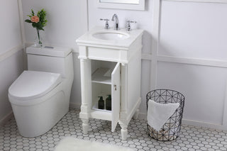 18 inch Single Bathroom vanity in antique white with ivory white engineered marble