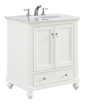 30 inch Single Bathroom vanity in Antique White with ivory white engineered marble