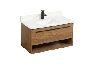 36 inch Single bathroom vanity in walnut brown with backsplash