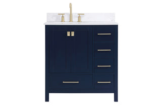 32 inch Single Bathroom Vanity in Blue with Backsplash