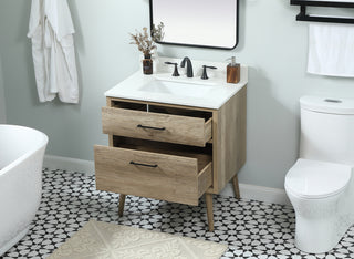 30 inch Single bathroom vanity in natural oak with backsplash