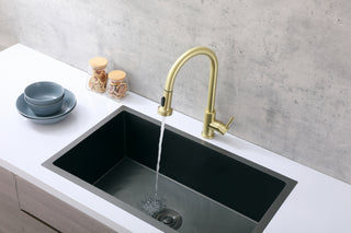 Sem Single Handle Pull Down Sprayer Kitchen Faucet in Brushed Gold