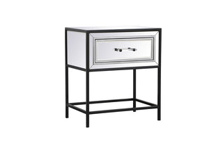 21 inch mirrored one drawer end table in black