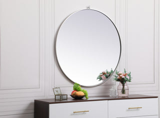 Metal frame round mirror with decorative hook 39 inch in silver