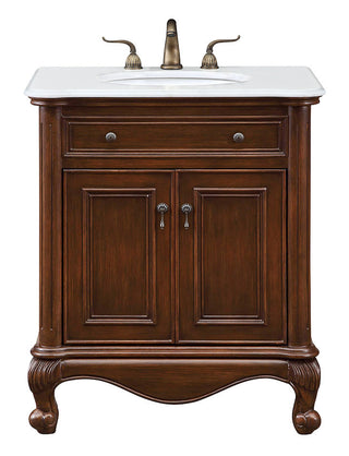 30 inch Single Bathroom vanity in Teak Color with ivory white engineered marble