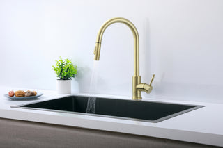 Jack Single Handle Pull Down Sprayer Kitchen Faucet in Brushed Gold