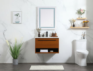 30 inch Single bathroom vanity in teak with backsplash