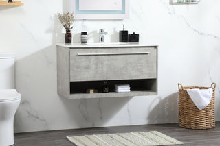 36 inch Single bathroom vanity in concrete grey with backsplash