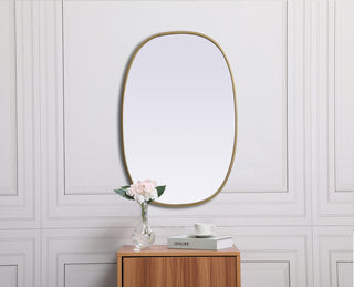 Metal Frame Oval Mirror 20x30 Inch in Brass