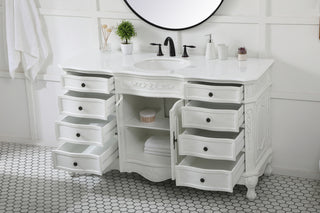 60 inch Single Bathroom vanity in antique white with ivory white engineered marble