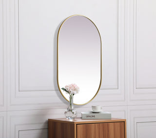 Metal Frame Oval Mirror 30x48 Inch in Brass