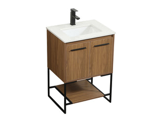 24 inch Single bathroom vanity in walnut brown