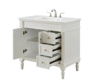 36 inch Single Bathroom vanity in Antique White with ivory white engineered marble