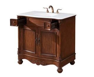 36 inch Single Bathroom vanity in brown with ivory white engineered marble