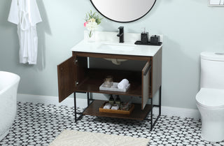 36 inch Single bathroom vanity in walnut with backsplash