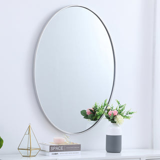 Metal frame oval mirror 40 inch in silver