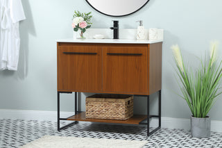 36 inch Single bathroom vanity in teak with backsplash