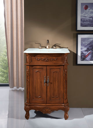 24 inch Single Bathroom vanity in Brown with ivory white engineered marble