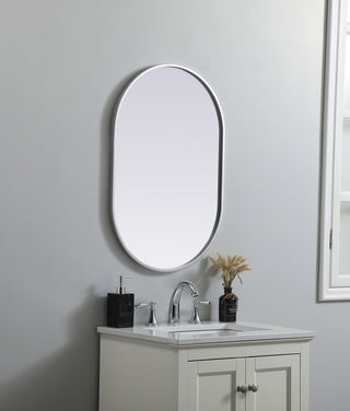 Metal Frame Oval Mirror 20x30 Inch in Silver