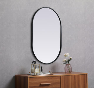 Metal Frame Oval Mirror 24x36 Inch in Black