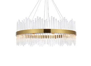 Dallas 36 inch round crystal pendant in satin gold