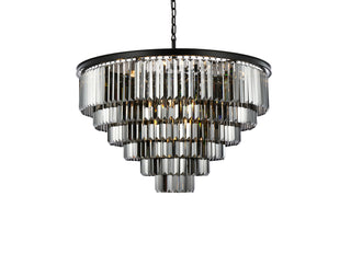 Sydney 33 light Matte Black Chandelier Silver Shade (Grey) Royal Cut Crystal