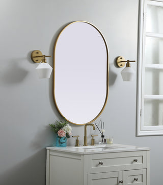 Metal Frame Oval Mirror 27x40 Inch in Brass