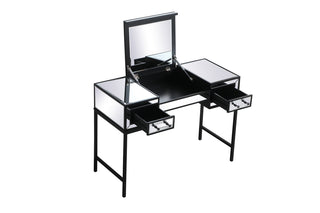 42 inch mirrored flip top vanity table in black